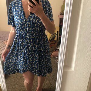 XL blue floral wrap dress high low summer boho